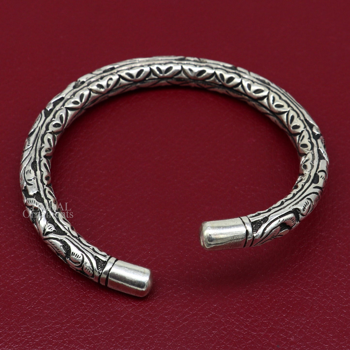 Sterling silver tribal bangle with chitai work, unisex custom design, handmade ethnic jewelry by TRIBAL ORNAMENTS.
