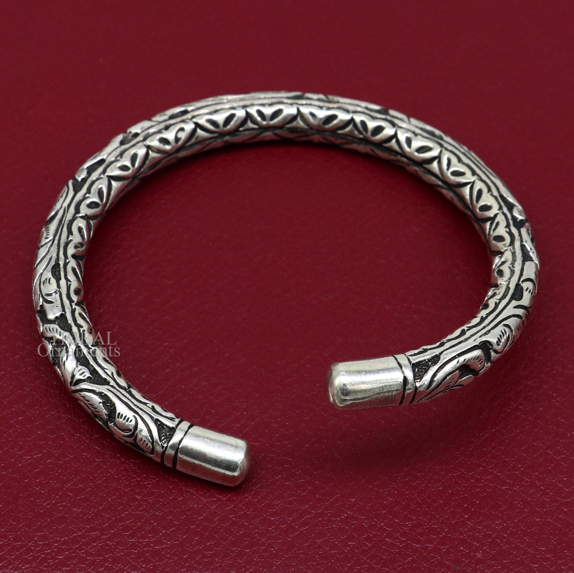 Sterling silver tribal bangle with chitai work, unisex custom design, handmade ethnic jewelry by TRIBAL ORNAMENTS.