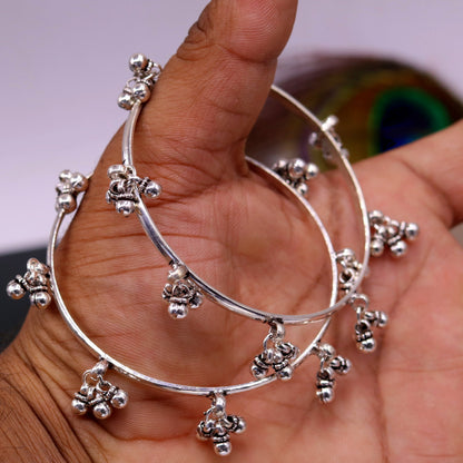 925 silver handmade charm bangle bracelet with tribal design, perfect for tribal belly dance jewelry and gift for her.
