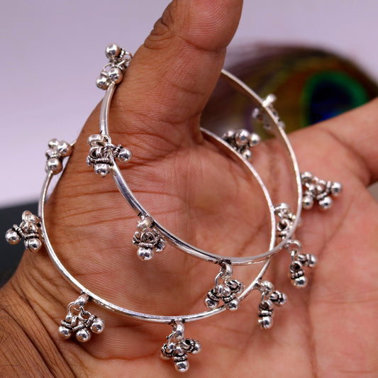 925 silver handmade charm bangle bracelet with tribal design, perfect for tribal belly dance jewelry and gift for her.
