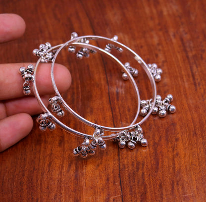 Sterling silver handmade charm bangle bracelet with tribal design, perfect for tribal belly dance jewelry and gift for her.