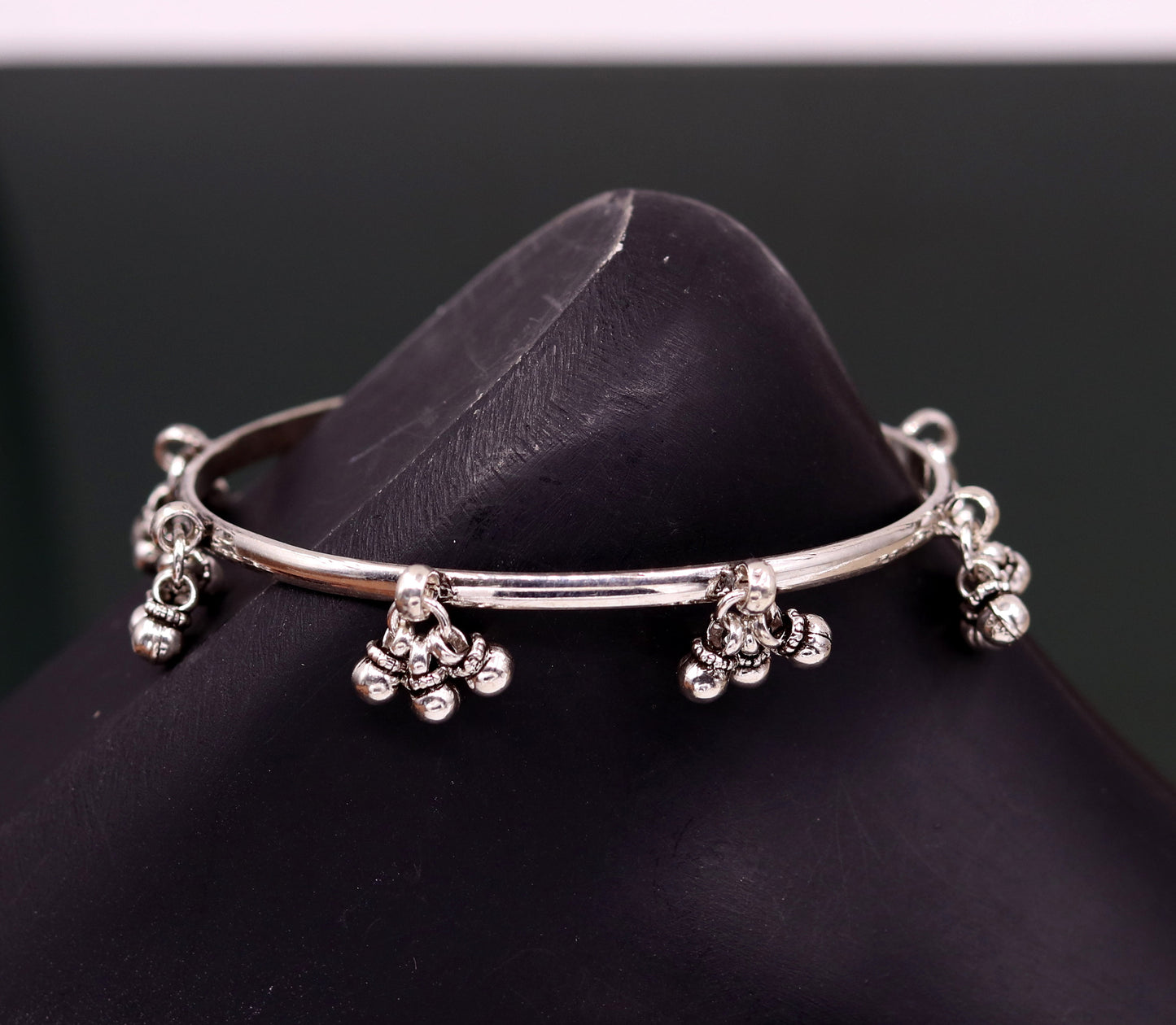 Sterling silver handmade charm bangle bracelet with tribal design, perfect for tribal belly dance jewelry, by TRIBAL ORNAMENTS.