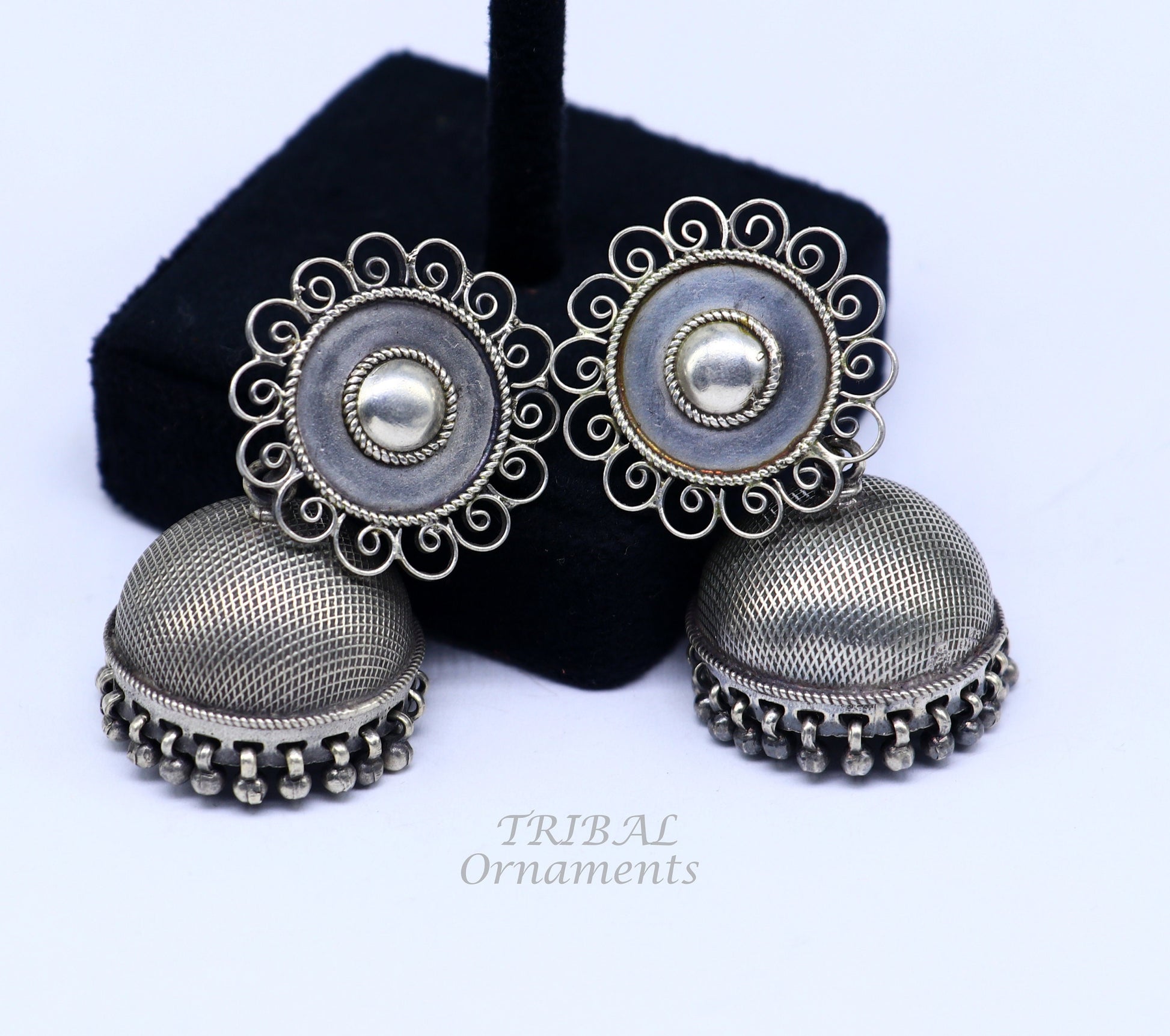 925 sterling silver handmade fabulous design jhumka stud earring, best garba navratri belly dance and wedding party stylish jewelry s1042 - TRIBAL ORNAMENTS