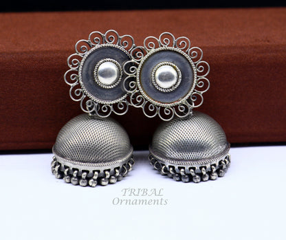 925 sterling silver handmade fabulous design jhumka stud earring, best garba navratri belly dance and wedding party stylish jewelry s1042 - TRIBAL ORNAMENTS