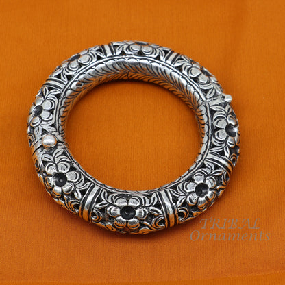 Sterling silver handmade flower work vintage bangle bracelet by TRIBAL ORNAMENTS, traditional wedding jewelry design.