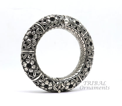 Sterling silver handmade flower work vintage bangle bracelet showcasing traditional wedding jewelry design by TRIBAL ORNAMENTS.