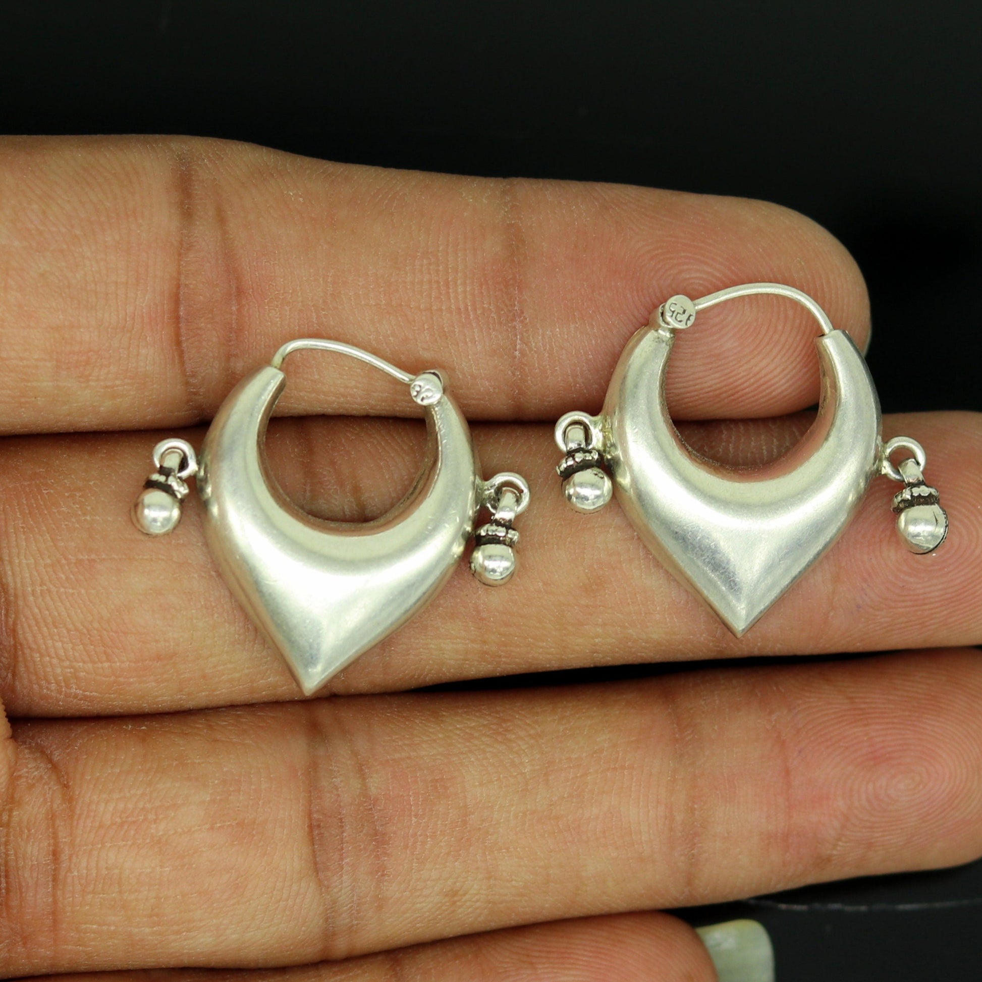 925 sterling silver handmade fabulous hoops earring with gorgeous hanging drops, customized heart shape design earring bridal jewelry s0871 - TRIBAL ORNAMENTS