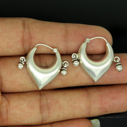 925 sterling silver handmade fabulous hoops earring with gorgeous hanging drops, customized heart shape design earring bridal jewelry s0871 - TRIBAL ORNAMENTS