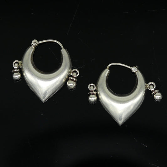 925 sterling silver handmade fabulous hoops earring with gorgeous hanging drops, customized heart shape design earring bridal jewelry s0871 - TRIBAL ORNAMENTS