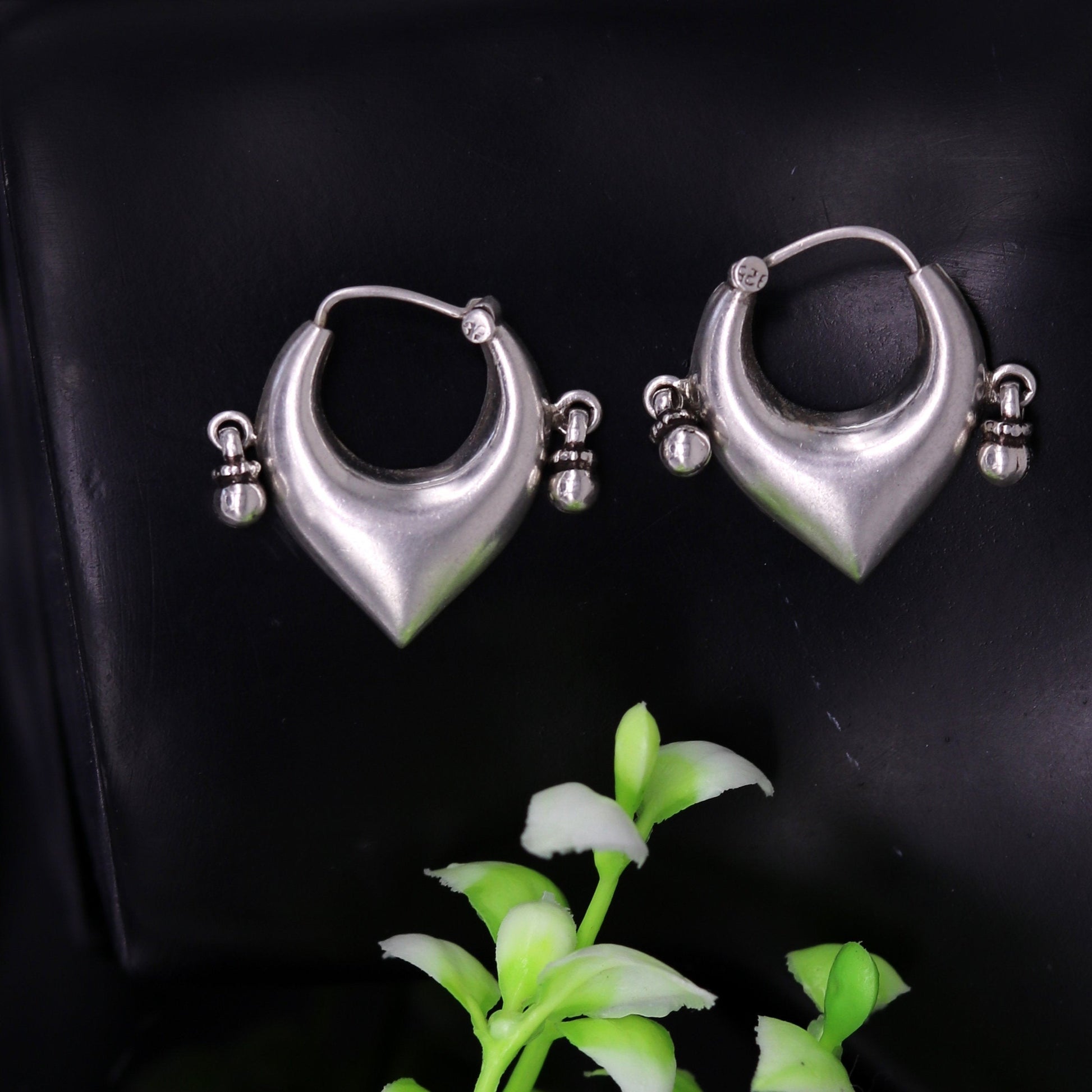 925 sterling silver handmade fabulous hoops earring with gorgeous hanging drops, customized heart shape design earring bridal jewelry s871 - TRIBAL ORNAMENTS