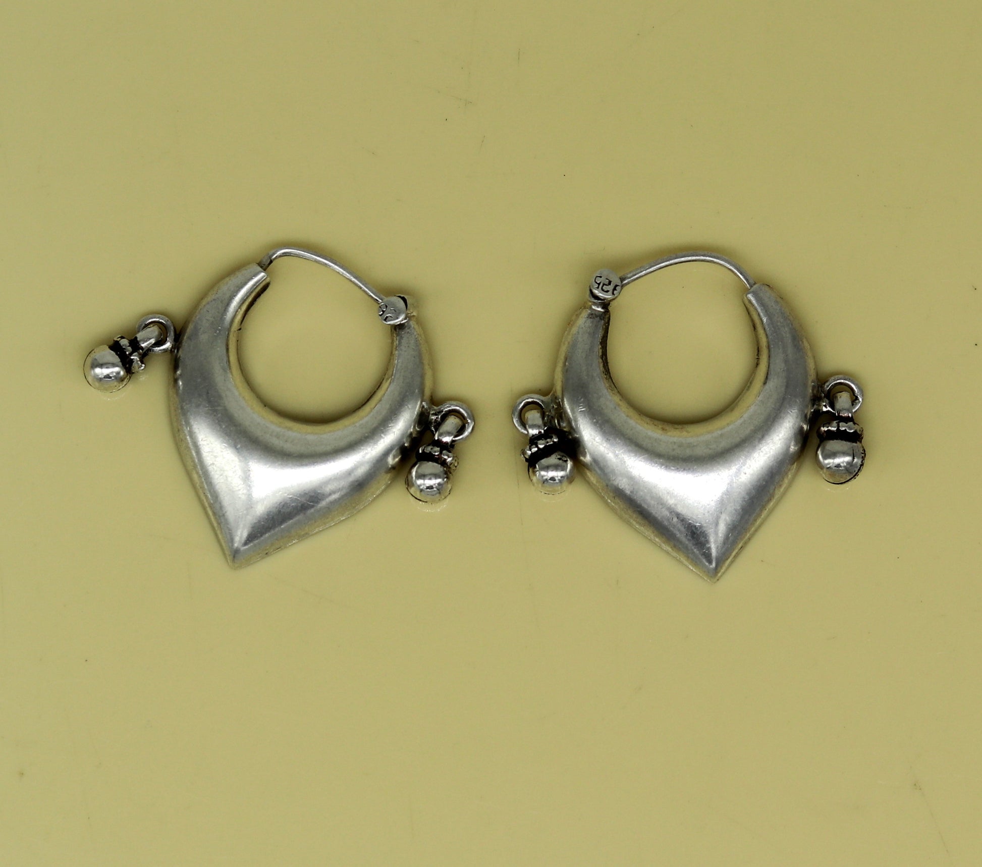 925 sterling silver handmade fabulous hoops earring with gorgeous hanging drops, customized heart shape design earring bridal jewelry s871 - TRIBAL ORNAMENTS