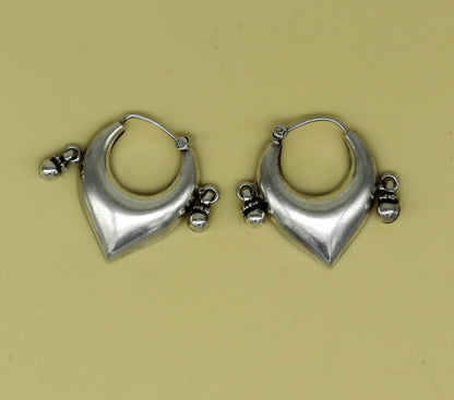 925 sterling silver handmade fabulous hoops earring with gorgeous hanging drops, customized heart shape design earring bridal jewelry s871 - TRIBAL ORNAMENTS
