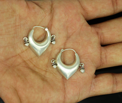 925 sterling silver handmade fabulous hoops earring with gorgeous hanging drops, customized heart shape design earring bridal jewelry s871 - TRIBAL ORNAMENTS