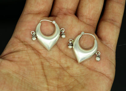925 sterling silver handmade fabulous hoops earring with gorgeous hanging drops, customized heart shape design earring bridal jewelry s871 - TRIBAL ORNAMENTS