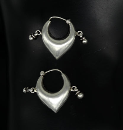 925 sterling silver handmade fabulous hoops earring with gorgeous hanging drops, customized heart shape design earring bridal jewelry s872 - TRIBAL ORNAMENTS