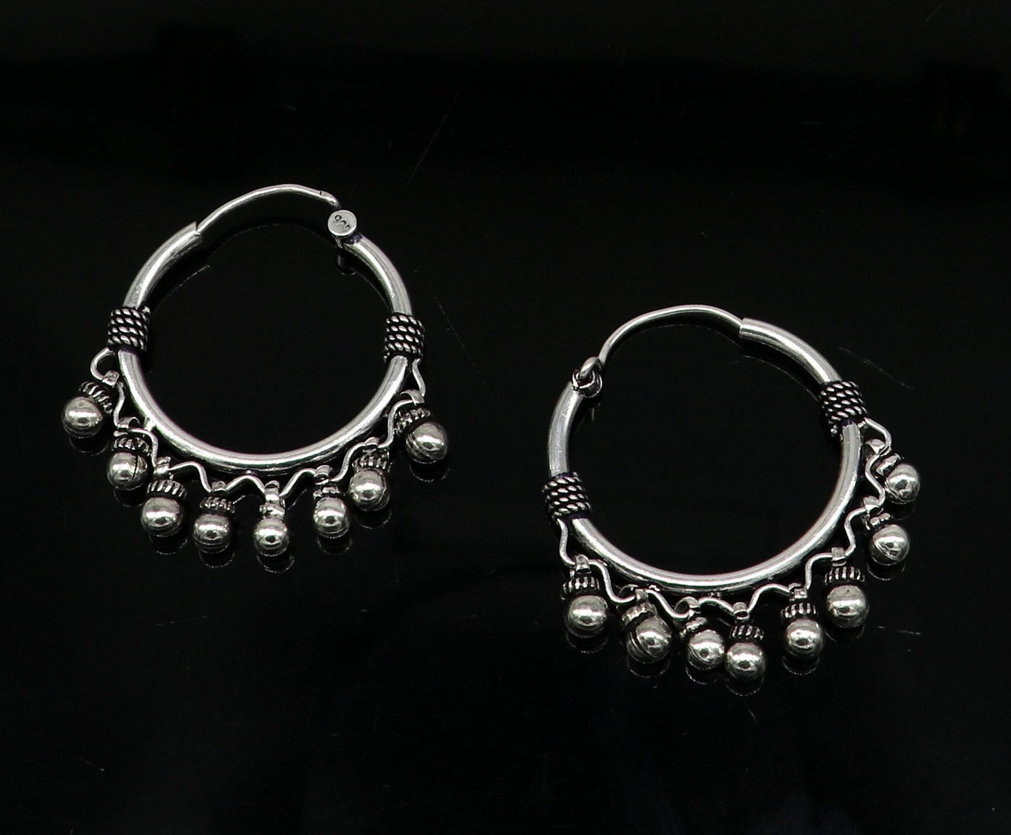 925 sterling silver handmade fabulous hoops earring with gorgeous hanging drops, customized large earring personalized gift ear544 - TRIBAL ORNAMENTS