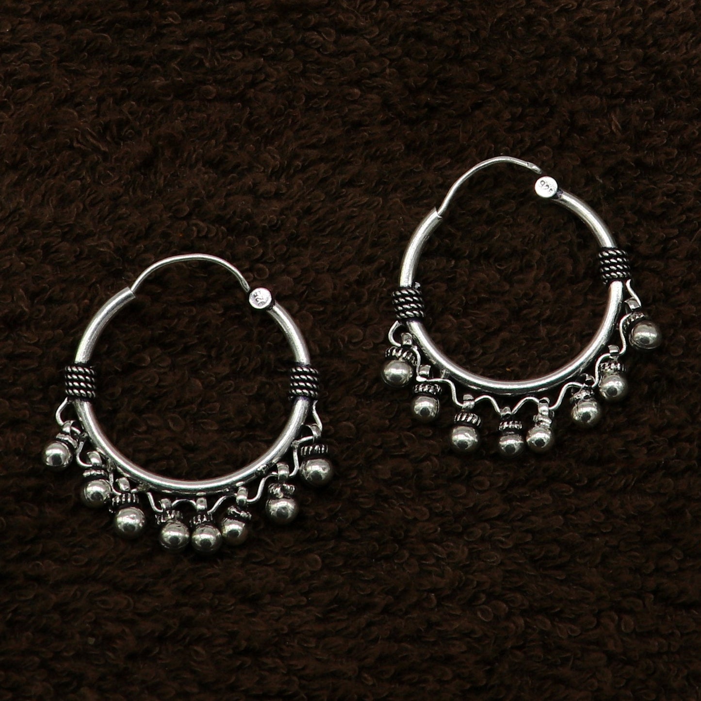 925 sterling silver handmade fabulous hoops earring with gorgeous hanging drops, customized large earring personalized gift ear544 - TRIBAL ORNAMENTS