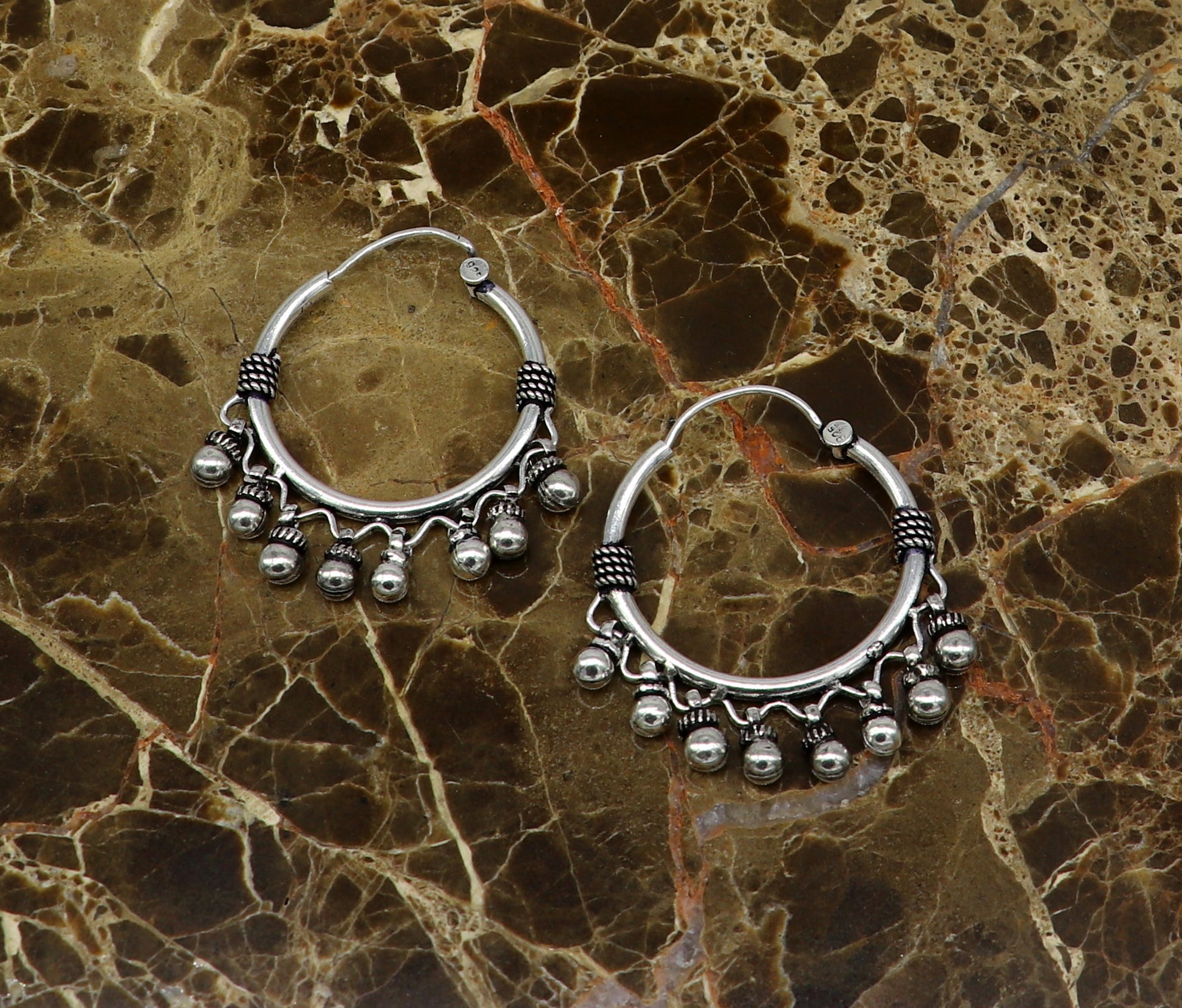925 sterling silver handmade fabulous hoops earring with gorgeous hanging drops, customized large earring personalized gift ear544 - TRIBAL ORNAMENTS