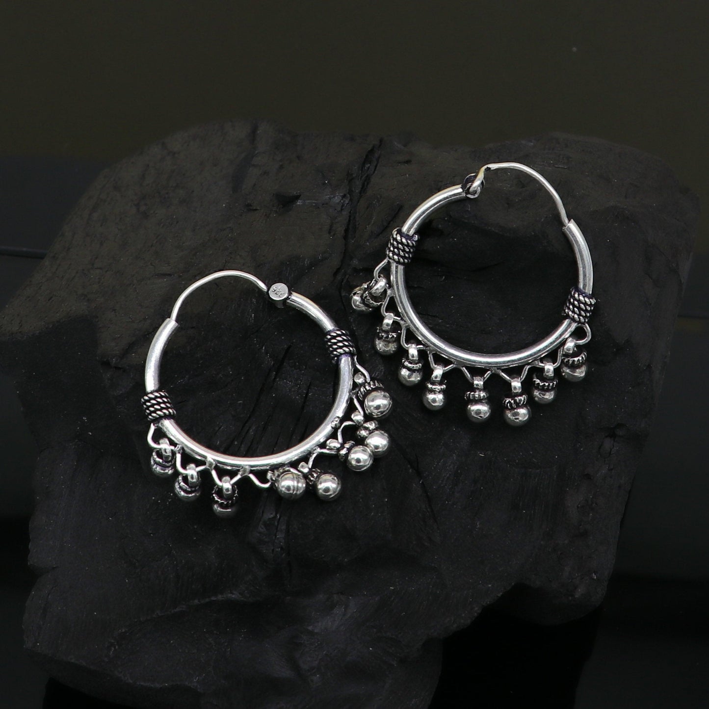 925 sterling silver handmade fabulous hoops earring with gorgeous hanging drops, customized large earring personalized gift ear544 - TRIBAL ORNAMENTS