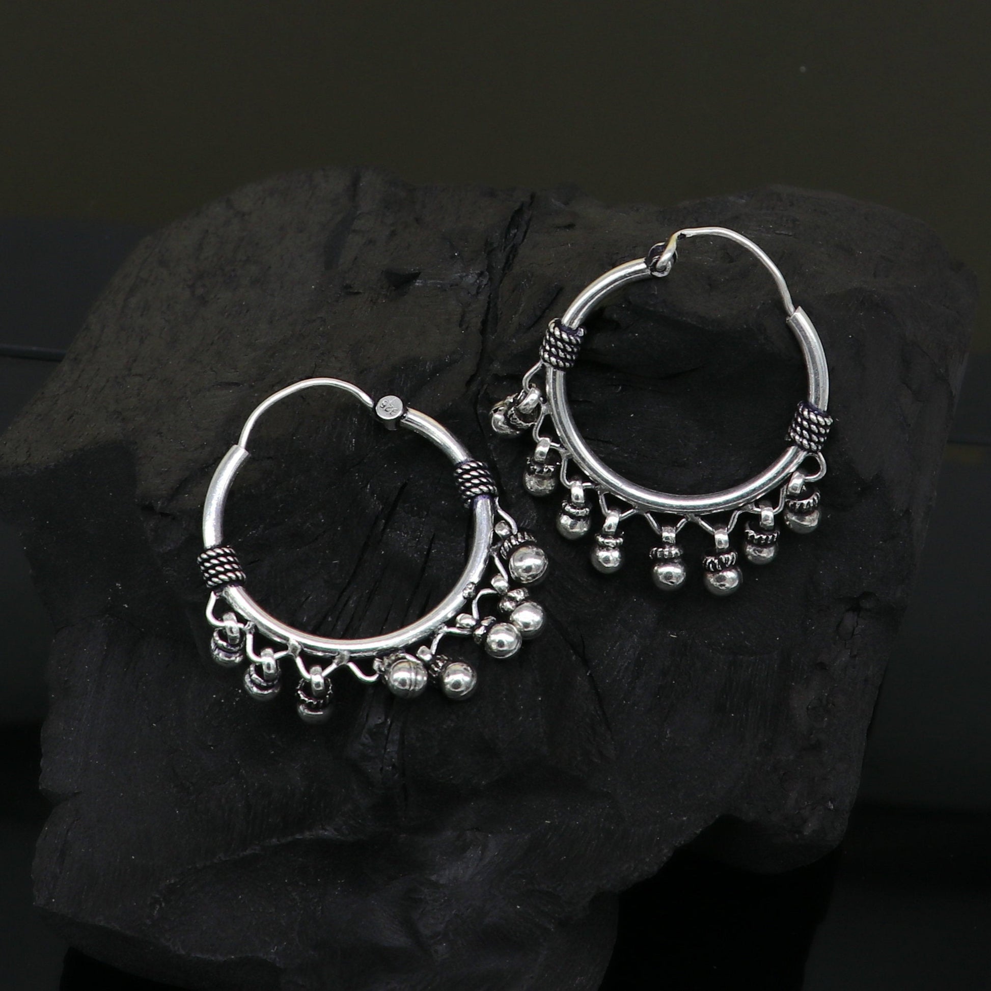 925 sterling silver handmade fabulous hoops earring with gorgeous hanging drops, customized large earring personalized gift ear544 - TRIBAL ORNAMENTS