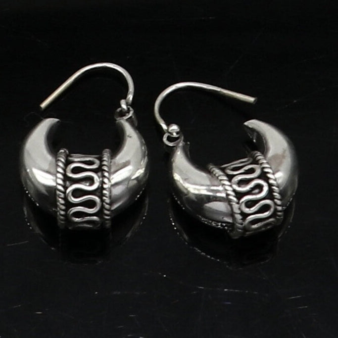 925 Sterling silver handmade fabulous hoops earrings bali antique style unisex customized personalized  jewelry from rajasthan india s1304 - TRIBAL ORNAMENTS