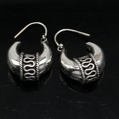 Sterling silver handmade hoops earrings with Bali antique style, unisex, customized jewelry from Rajasthan India by TRIBAL ORNAMENTS