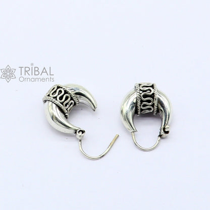 925 Sterling silver handmade hoops earrings with Bali antique style, unisex, customized jewelry from Rajasthan India by TRIBAL ORNAMENTS