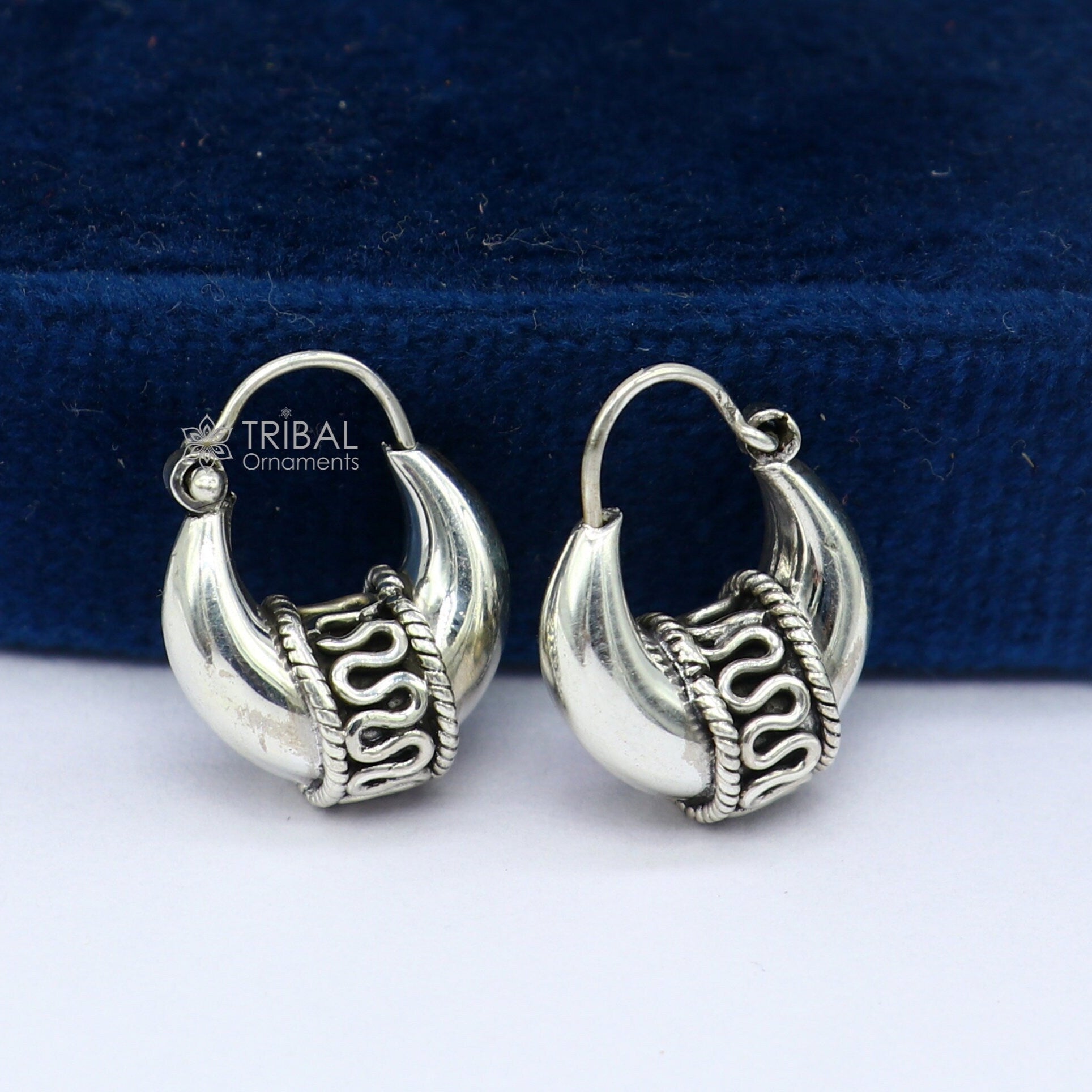 925 Sterling silver handmade fabulous hoops earrings bali antique style unisex customized personalized  jewelry from rajasthan india s1304 - TRIBAL ORNAMENTS