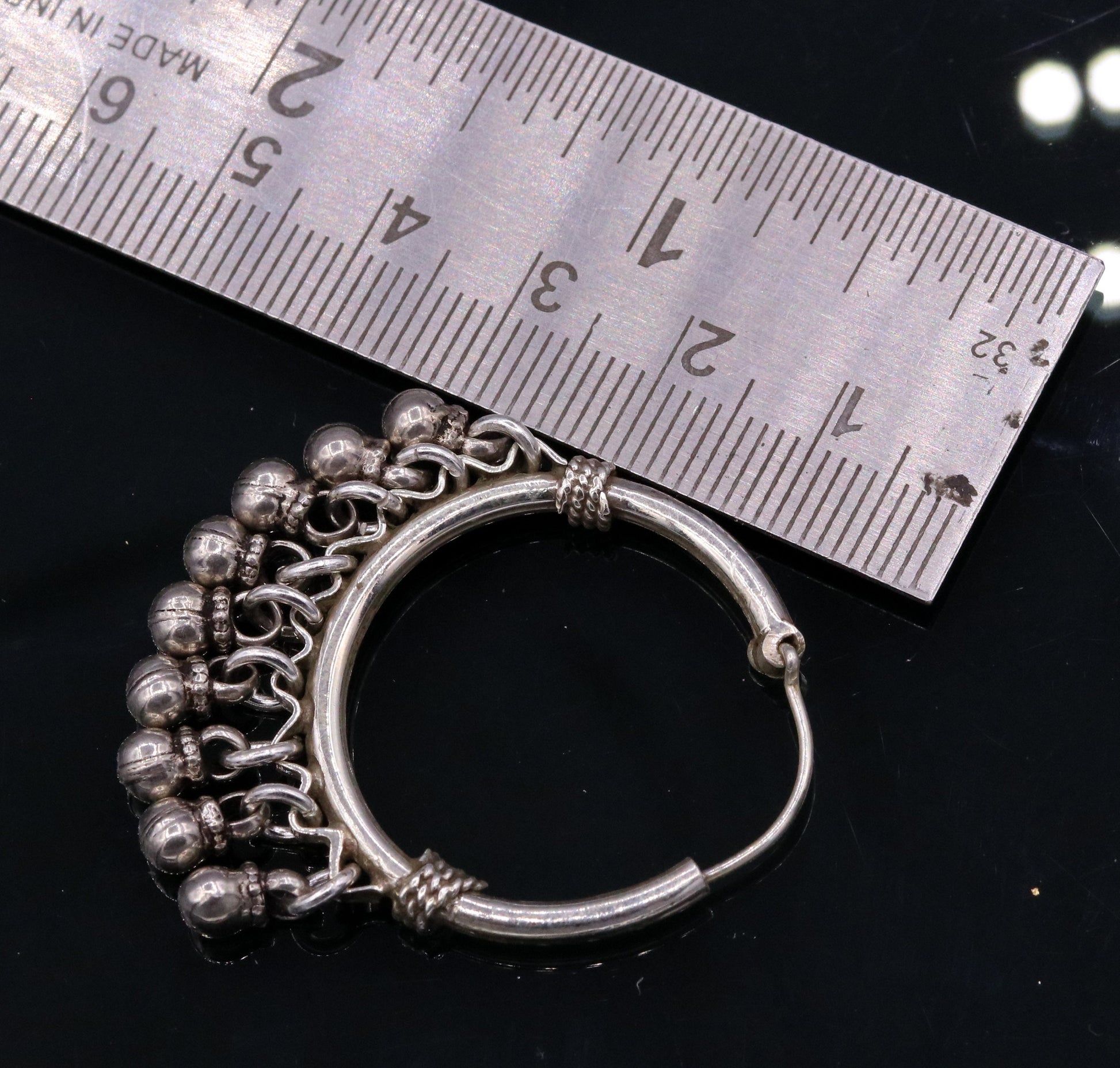 925 Sterling silver handmade fabulous hoops earrings with hanging bells amazing antique designer earrings jewelry for girl's s334 - TRIBAL ORNAMENTS