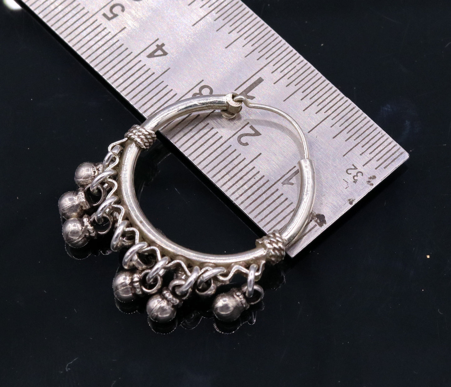 925 Sterling silver handmade fabulous hoops earrings with hanging bells amazing antique designer earrings jewelry for girl's s334 - TRIBAL ORNAMENTS