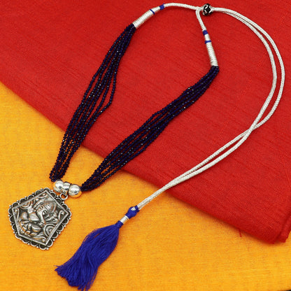 925 sterling silver Ganesha pendant with purple navy jade beads on adjustable tribal necklace, tribal jewelry set by TRIBAL ORNAMENTS