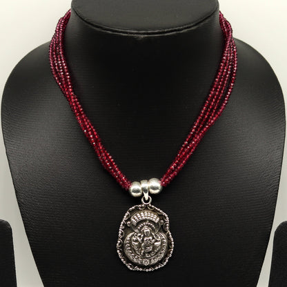925 sterling silver Krishna pendant with purple jade beads on an adjustable tribal jewelry necklace.