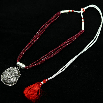 925 sterling silver Krishna pendant with purple jade beads on adjustable tribal necklace, tribal jewelry set featuring handmade craftsmanship.