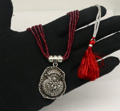 925 sterling silver Krishna pendant with purple jade beads on adjustable tribal necklace, part of tribal jewelry set