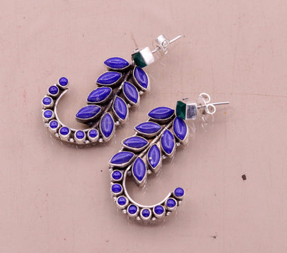 925 Sterling silver leaf-style designer gemstone jadau stud earring by TRIBAL ORNAMENTS, handcrafted silver ear jewelry.