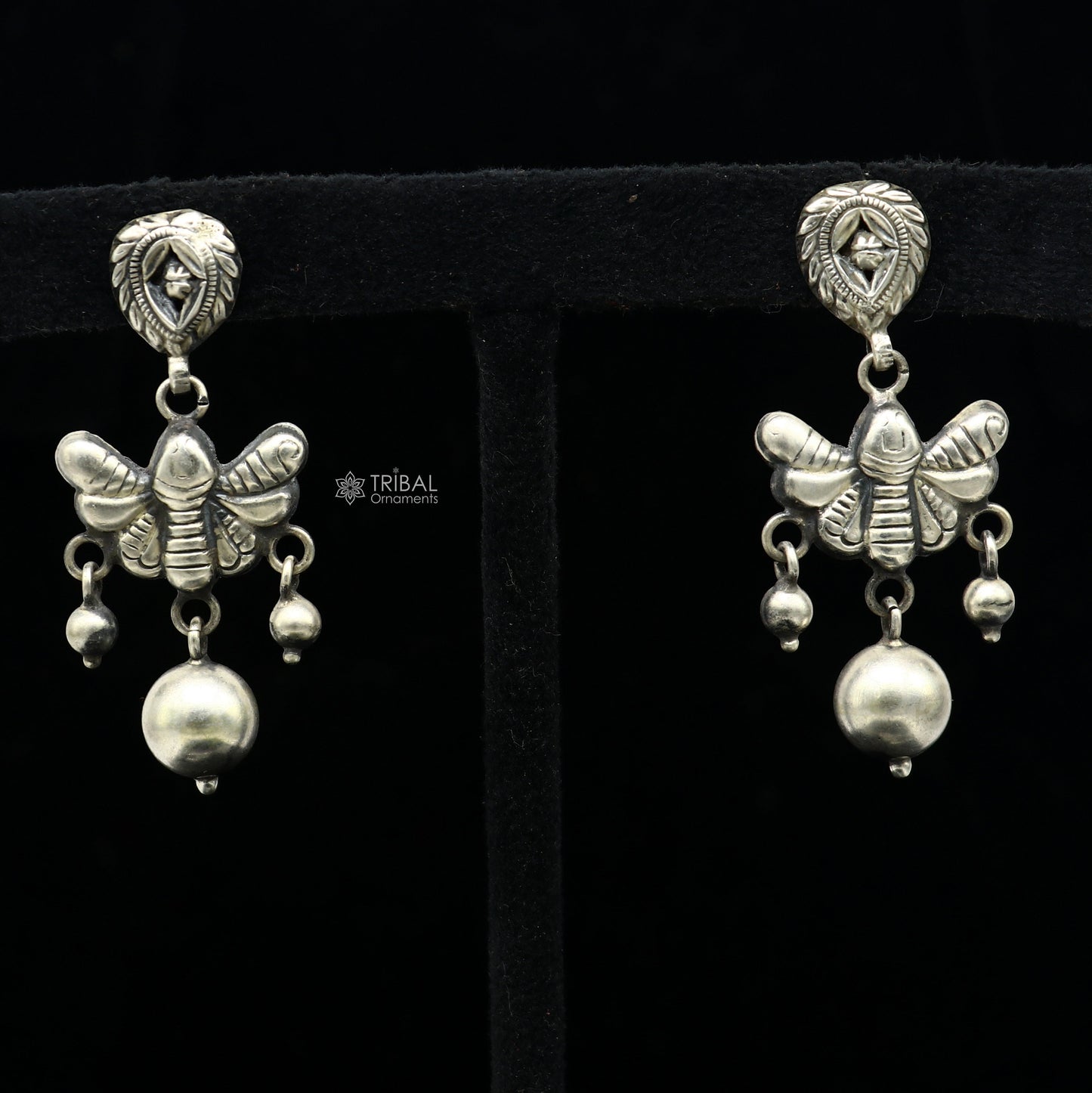 925 sterling silver handmade fabulous light weight Stud dangler earring, butterfly design excellent ethnic tribal functional Earrings s1246 - TRIBAL ORNAMENTS