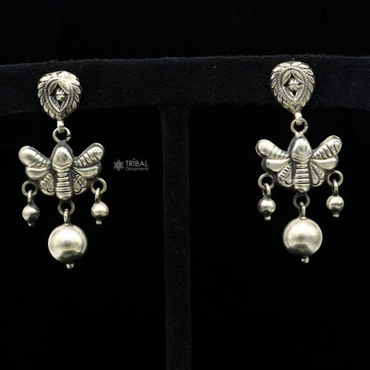 925 sterling silver handmade fabulous light weight Stud dangler earring, butterfly design excellent ethnic tribal functional Earrings s1246 - TRIBAL ORNAMENTS