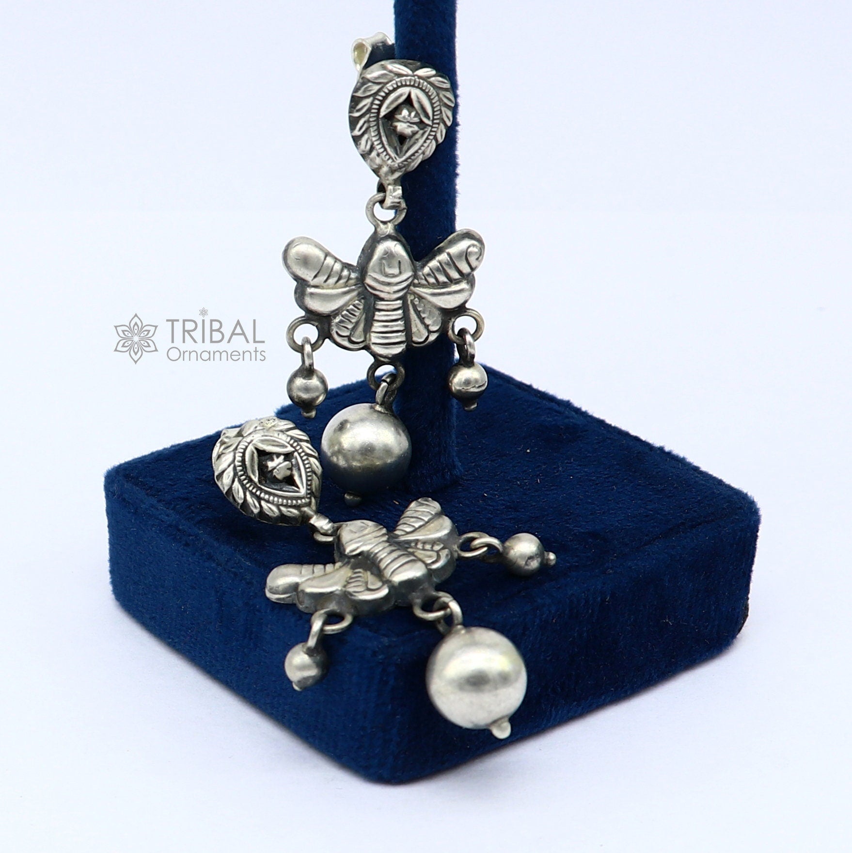 925 sterling silver handmade fabulous light weight Stud dangler earring, butterfly design excellent ethnic tribal functional Earrings s1246 - TRIBAL ORNAMENTS