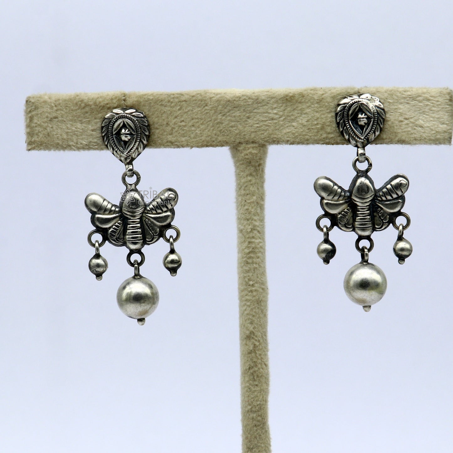 925 sterling silver handmade fabulous light weight Stud dangler earring, butterfly design excellent ethnic tribal functional Earrings s1246 - TRIBAL ORNAMENTS