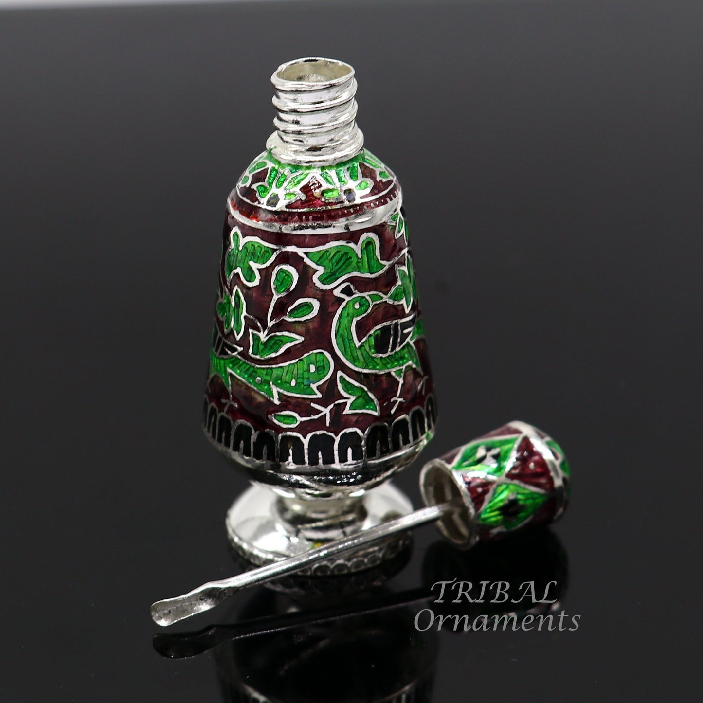 925 Sterling silver handmade fabulous meenakari trinket box, container box, casket box, sindoor box, enamel work customized  box stb721 - TRIBAL ORNAMENTS