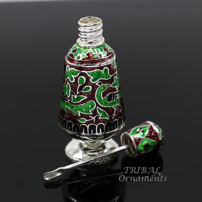 925 Sterling silver handmade fabulous meenakari trinket box, container box, casket box, sindoor box, enamel work customized  box stb721 - TRIBAL ORNAMENTS