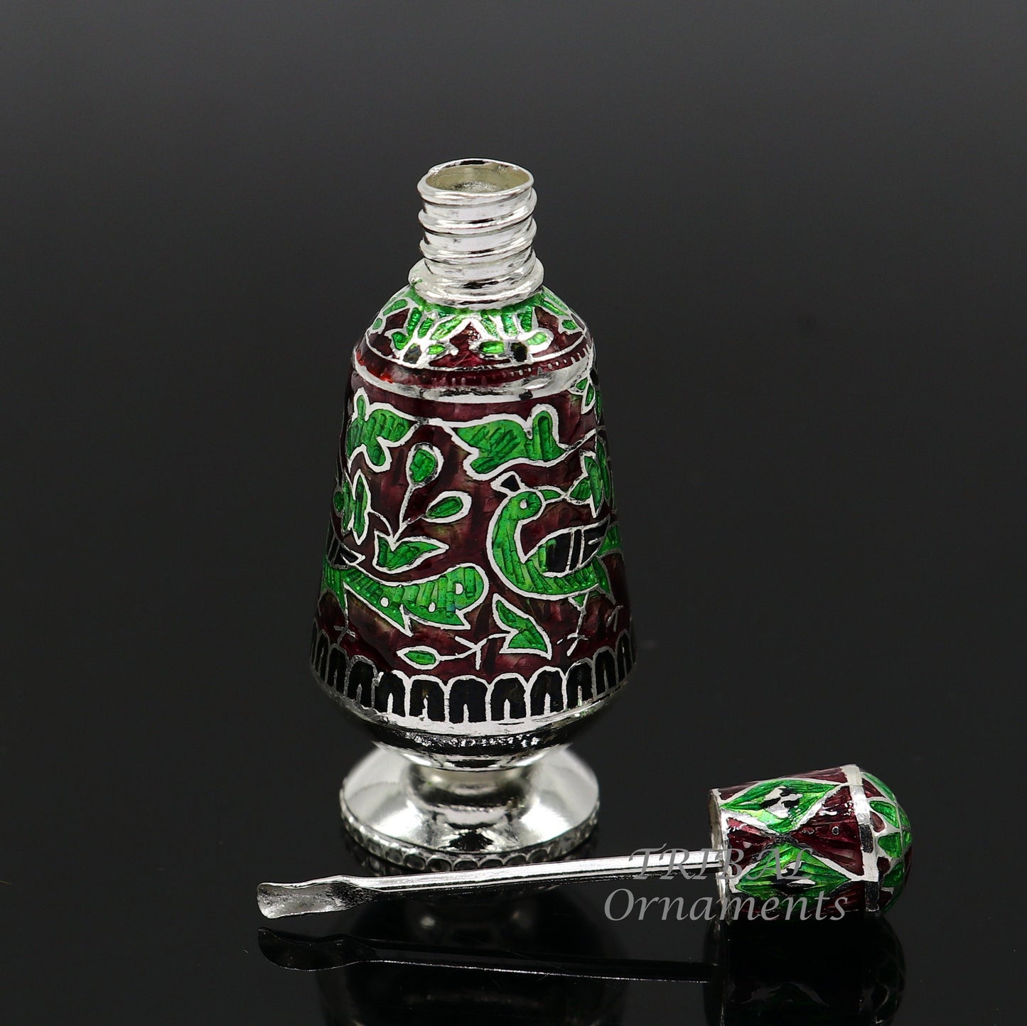 925 Sterling silver handmade fabulous meenakari trinket box, container box, casket box, sindoor box, enamel work customized  box stb721 - TRIBAL ORNAMENTS