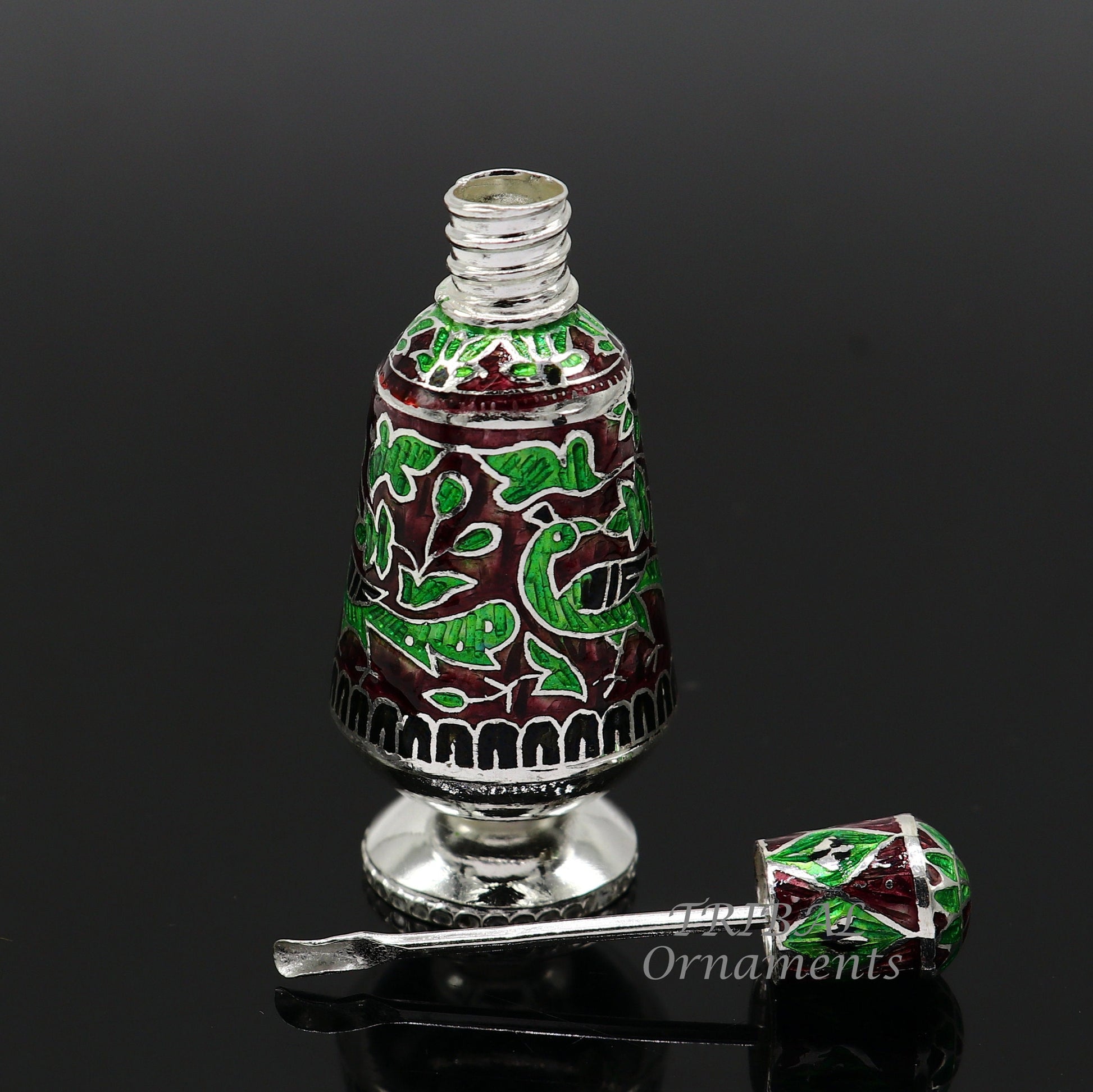 925 Sterling silver handmade fabulous meenakari trinket box, container box, casket box, sindoor box, enamel work customized  box stb721 - TRIBAL ORNAMENTS