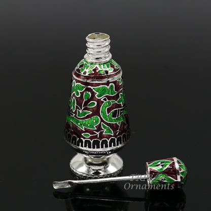 925 Sterling silver handmade fabulous meenakari trinket box, container box, casket box, sindoor box, enamel work customized  box stb721 - TRIBAL ORNAMENTS