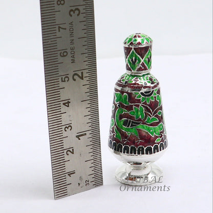 925 Sterling silver handmade fabulous meenakari trinket box, container box, casket box, sindoor box, enamel work customized  box stb721 - TRIBAL ORNAMENTS