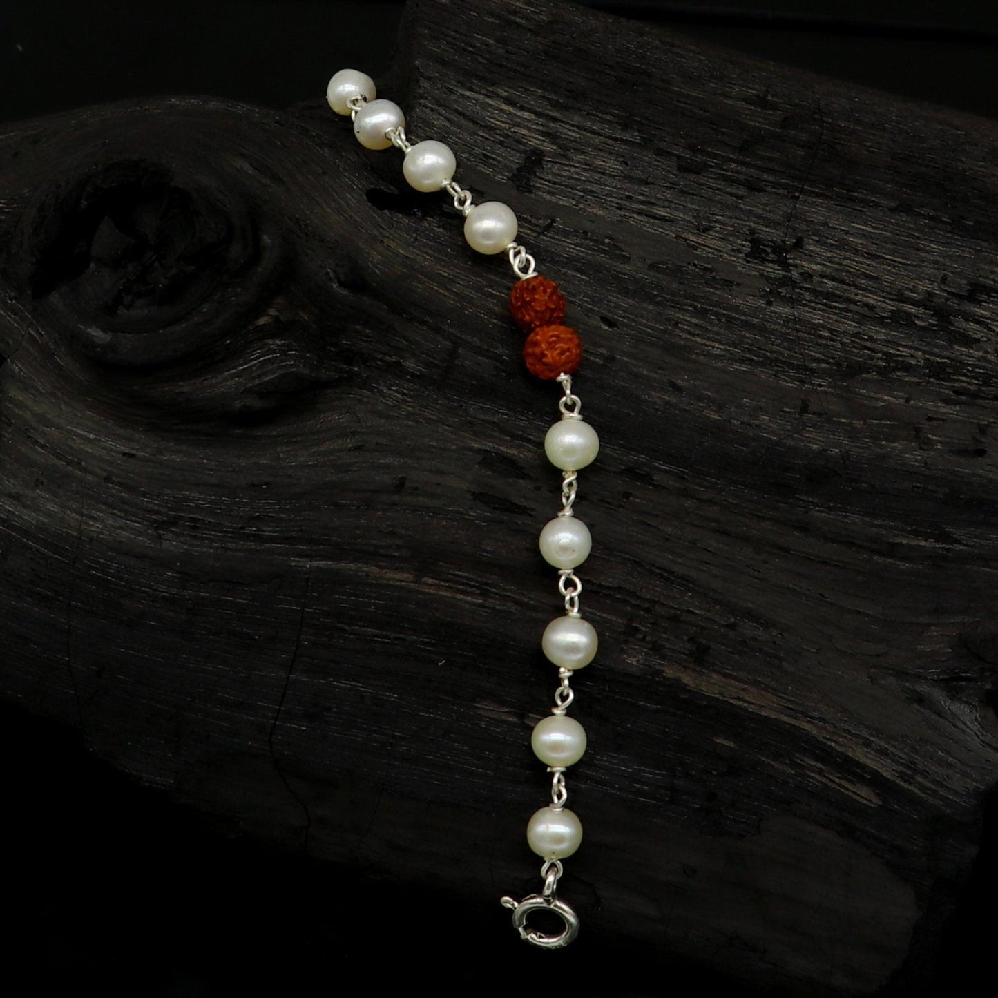 925 sterling silver handmade fabulous natural white pearl beaded baby bracelet with rudraksha, best gift for kids bracelets jewelry bbr02 - TRIBAL ORNAMENTS