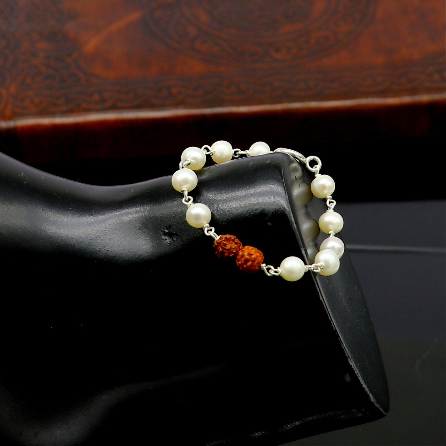 925 sterling silver handmade fabulous natural white pearl beaded baby bracelet with rudraksha, best gift for kids bracelets jewelry bbr02 - TRIBAL ORNAMENTS