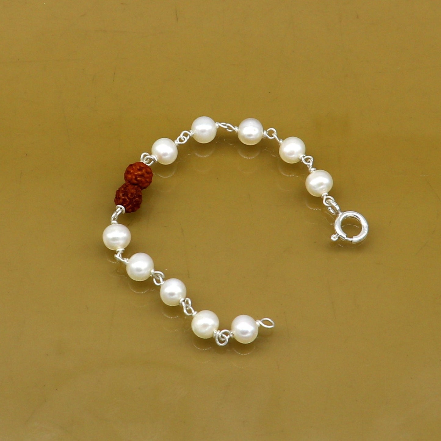 925 sterling silver handmade fabulous natural white pearl beaded baby bracelet with rudraksha, best gift for kids bracelets jewelry bbr02 - TRIBAL ORNAMENTS