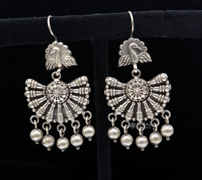 925 sterling silver handmade fabulous peacock design hoops earrings with hanging drops tribal ethnic brides jewelry belly dance india s1160 - TRIBAL ORNAMENTS