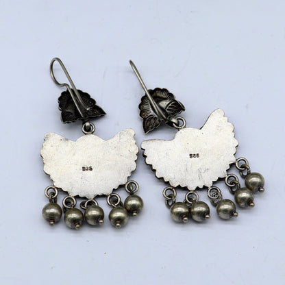 925 sterling silver handmade fabulous peacock design hoops earrings with hanging drops tribal ethnic brides jewelry belly dance india s1160 - TRIBAL ORNAMENTS